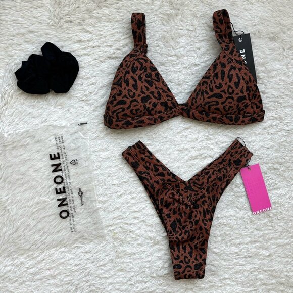 NWT OneOne Swimwear Bikini SET Feline Animal Leopard Jesse Kameron Small Medium - Picture 2 of 8